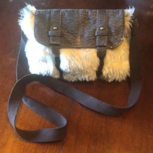 Cute American Eagle Outfitters AEO Purse Faux Fur Faux Leather Brown White/ Y2K